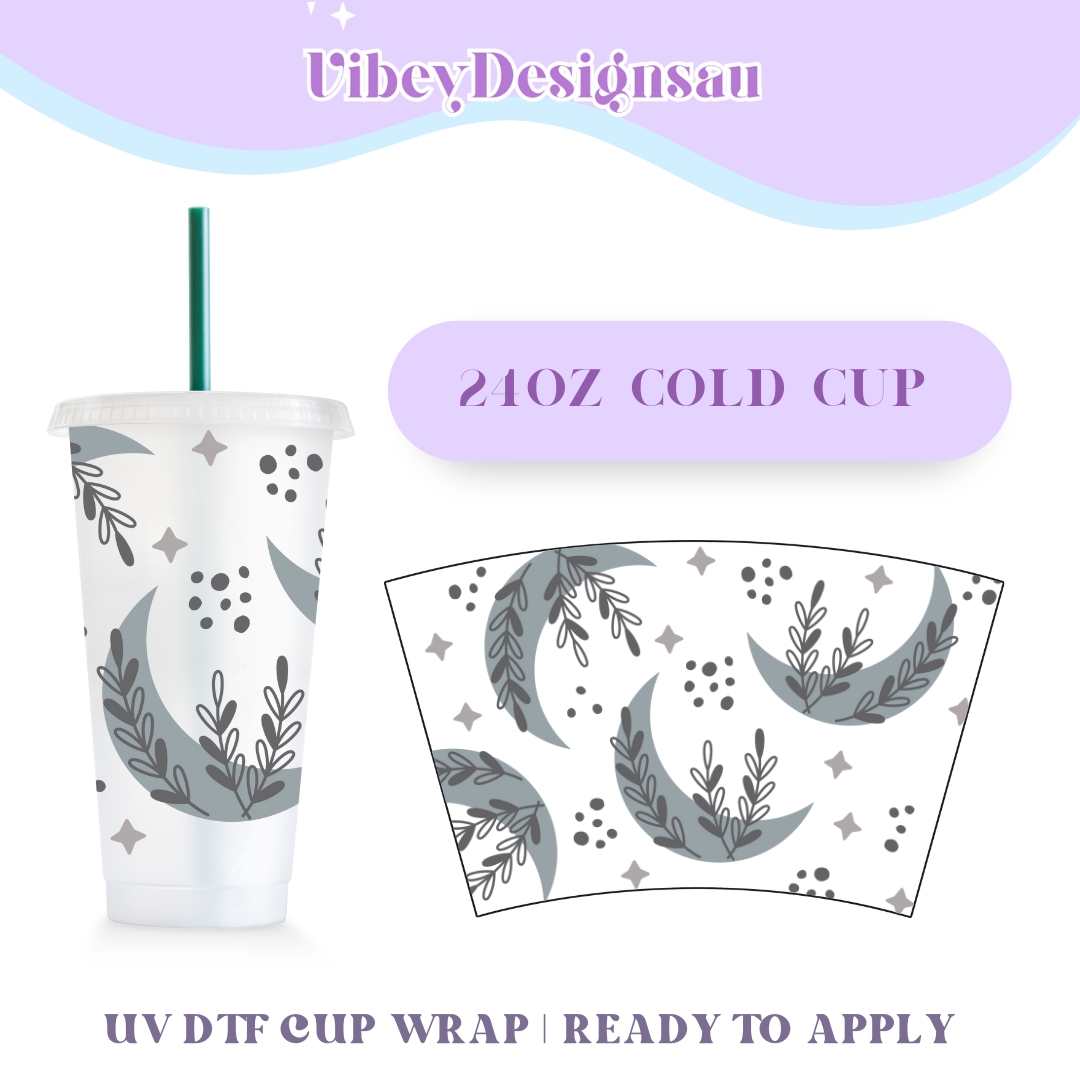 24oz Cold Cup Uv Dtf Wrap - Crescent Moon Grey – VibeyDesigns Au