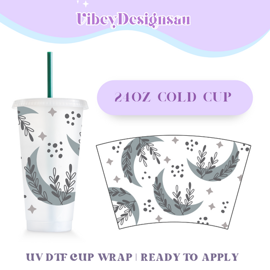 24oz Cold Cup Uv Dtf Wrap - Crescent Moon Grey