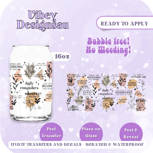 Uv Dtf Wrap for 16 oz Libbey Glass - Daily Reminders