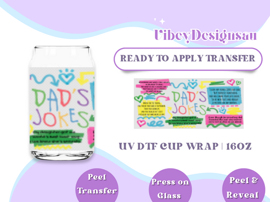 Uv Dtf Cup Wrap for 16oz Libbey Glass - Dad Jokes