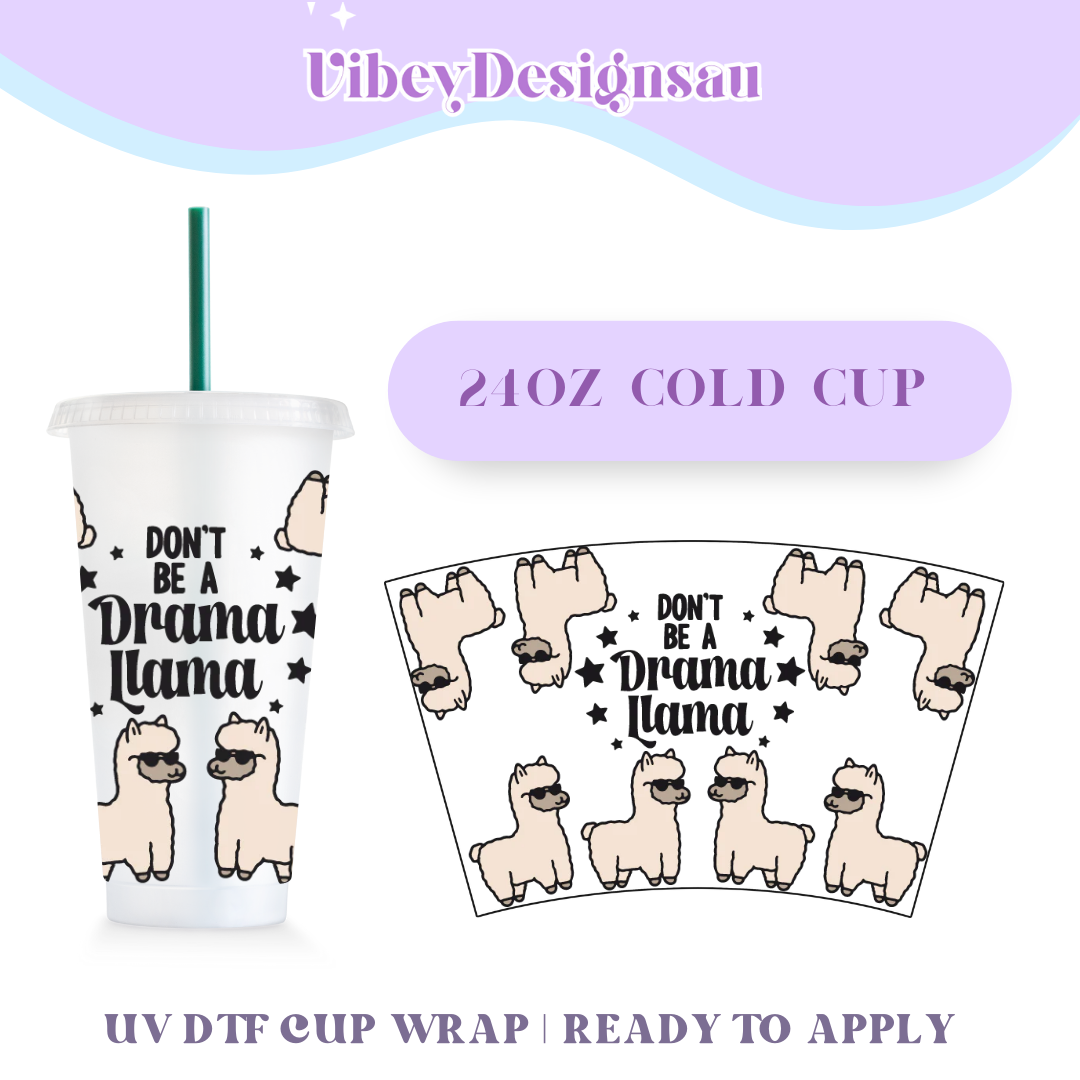 RTS 24oz Cold Cup Uv Dtf Wrap - Drama Llama