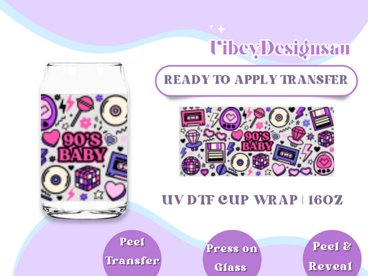 Uv Dtf Cup Wrap for 16oz Libbey Glass - 90’s Baby Retro