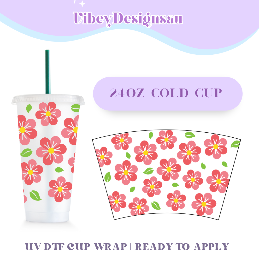 RTS 24oz Cold Cup Uv Dtf Wrap - Hibiscus Flowers