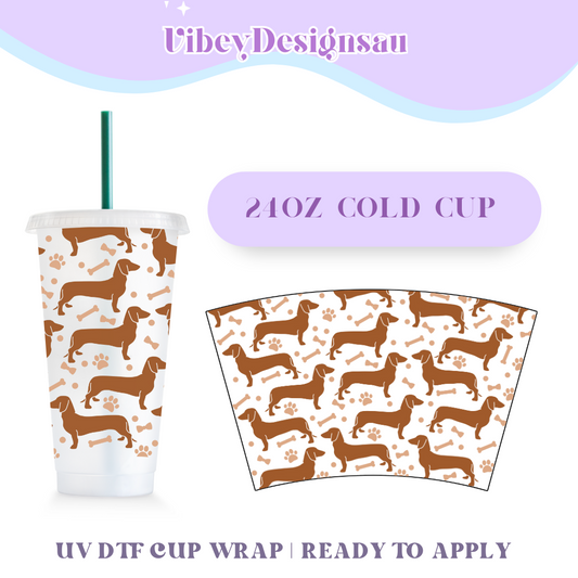 24oz Cold Cup Uv Dtf Wrap - Dachshunds