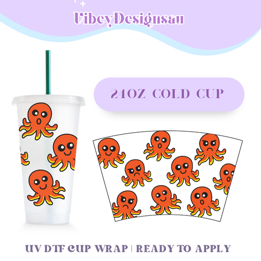 24oz Cold Cup Uv Dtf Wrap - Cute Octopus