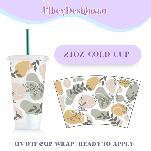 24oz Cold Cup Uv Dtf Wrap - Boho Neutral Plant Vibes