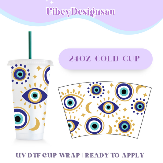 24oz Cold Cup Uv Dtf Wrap - Blue Third Eye Moons