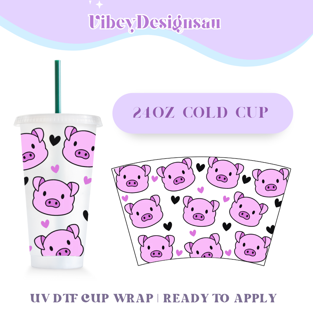 RTS 24oz Cold Cup Uv Dtf Wrap - Cute Piggies