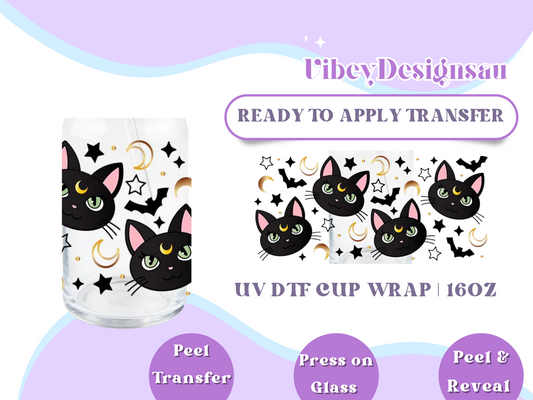 Uv Dtf Cup Wrap for 16oz Libbey Glass - Kitty Moon