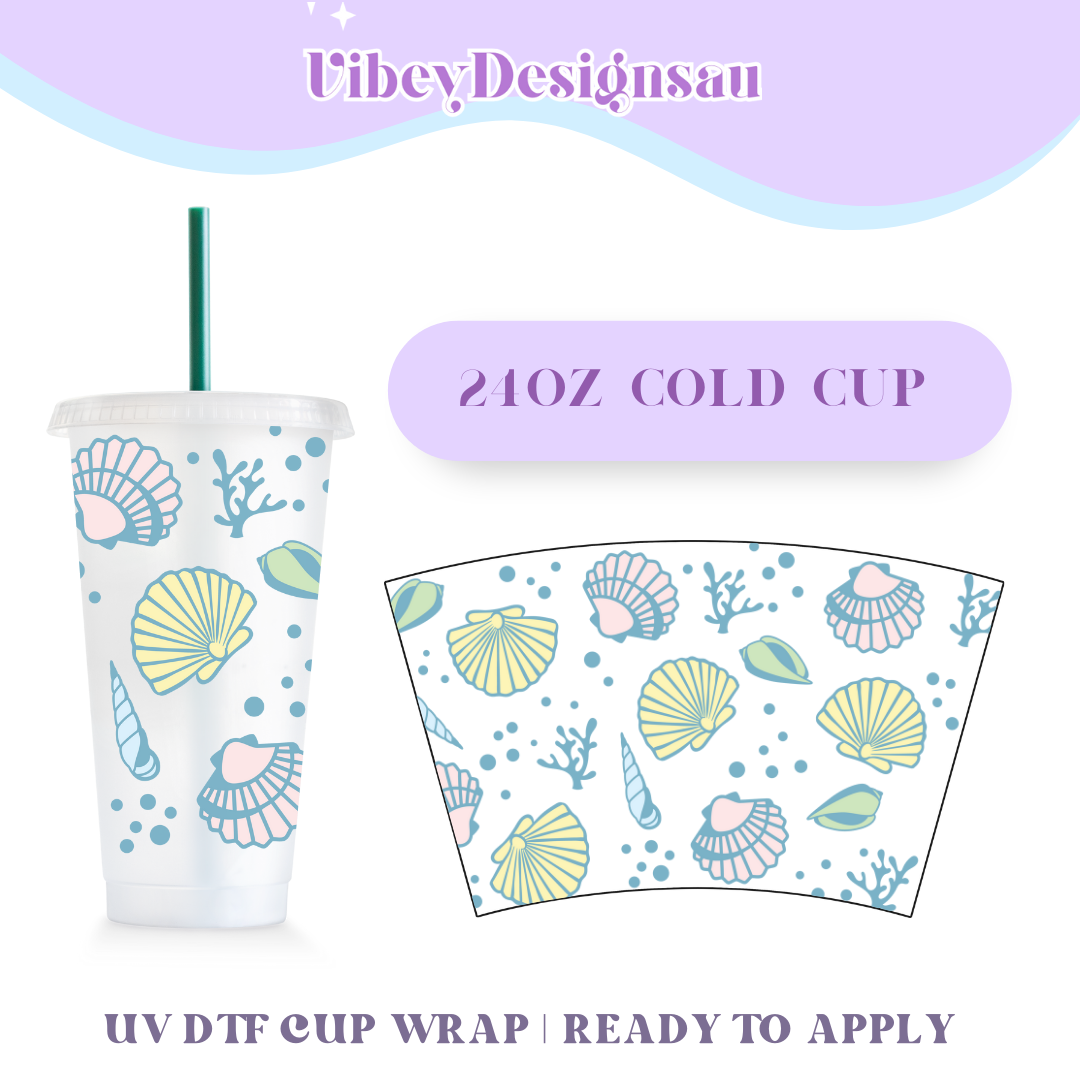 RTS 24oz Cold Cup Uv Dtf Wrap - Pastel Seashells