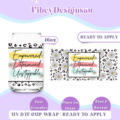 Uv Dtf Cup Wrap for 16oz Libbey Glass - Empowered Daisies & Leopard Print