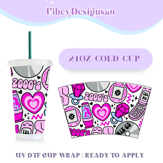 RTS 24oz Cold Cup Uv Dtf Wrap - Retro 2000s Vibes