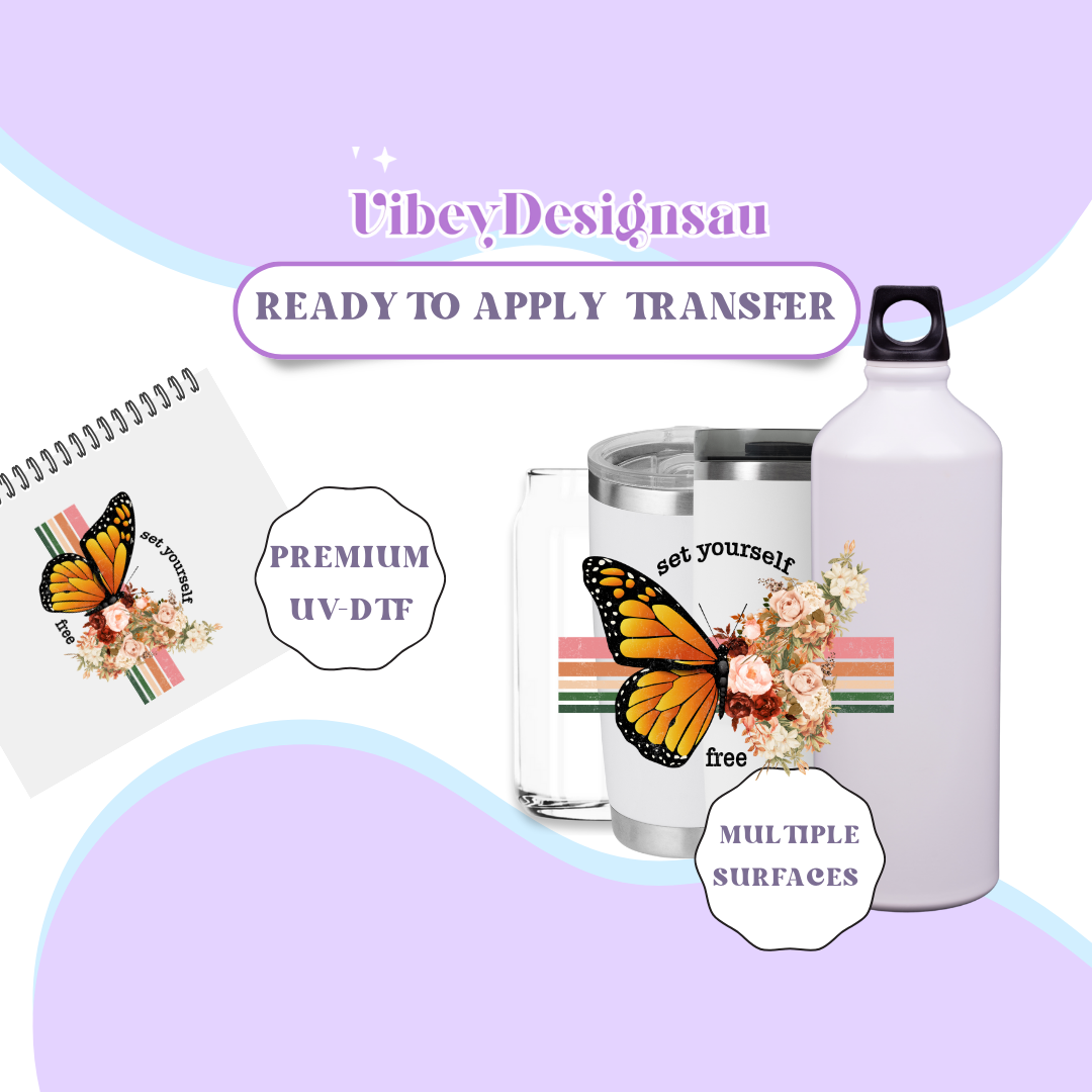 RTS UV-DTF Transfer for Bottle, Glass, Mug, Diary - Set Yourself Free