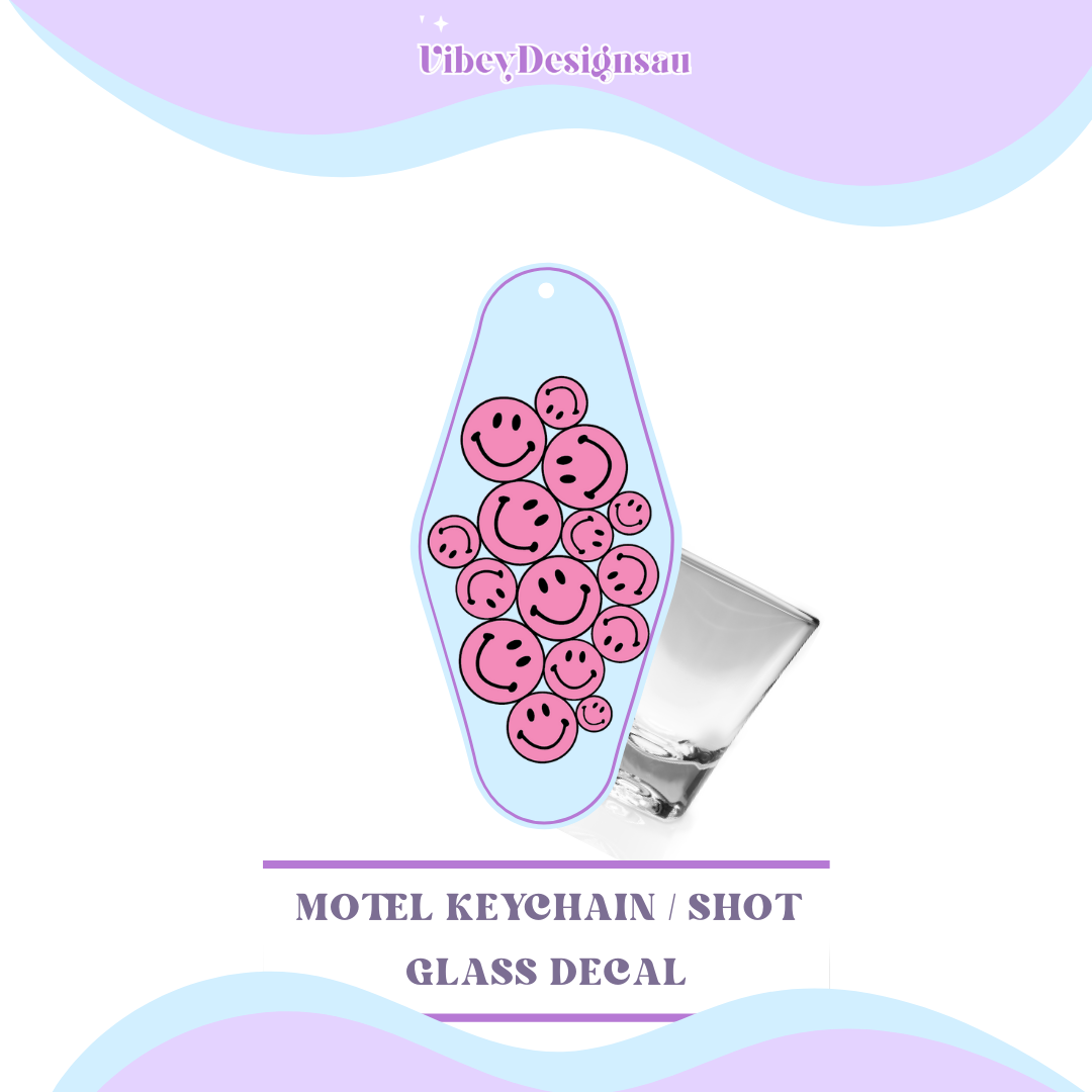 RTS Motel Keychain | Shotglass Decal - Pink smiley bunch