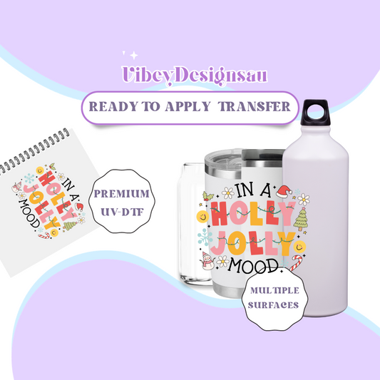 RTS UV-DTF Transfer for Bottle, Glass, Mug, Diary - Holly Jolly Mood