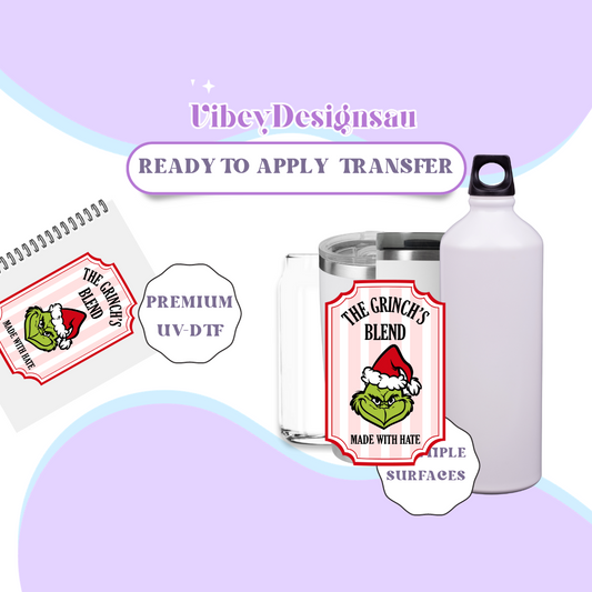 RTS UV-DTF Transfer for Bottle, Glass, Mug, Diary - Grinch Blend Red