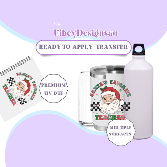 RTS UV-DTF Transfer for Bottle, Glass, Mug, Diary - Santas Favourite Teacher