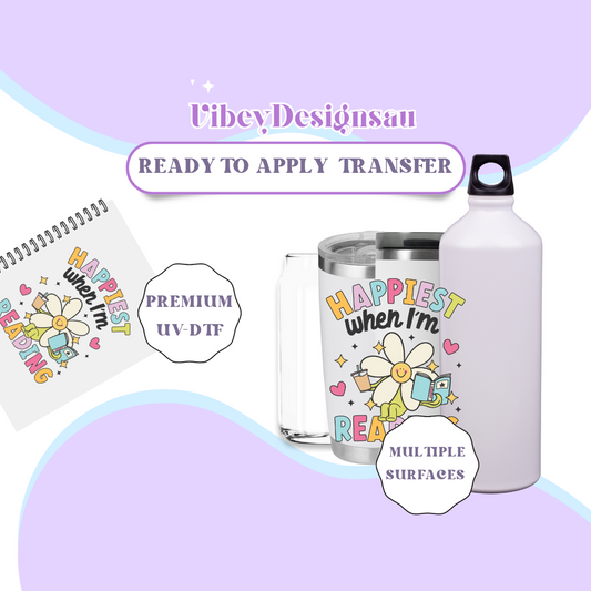 RTS UV-DTF Transfer for Bottle, Glass, Mug, Diary - Happiest When I'm Reading