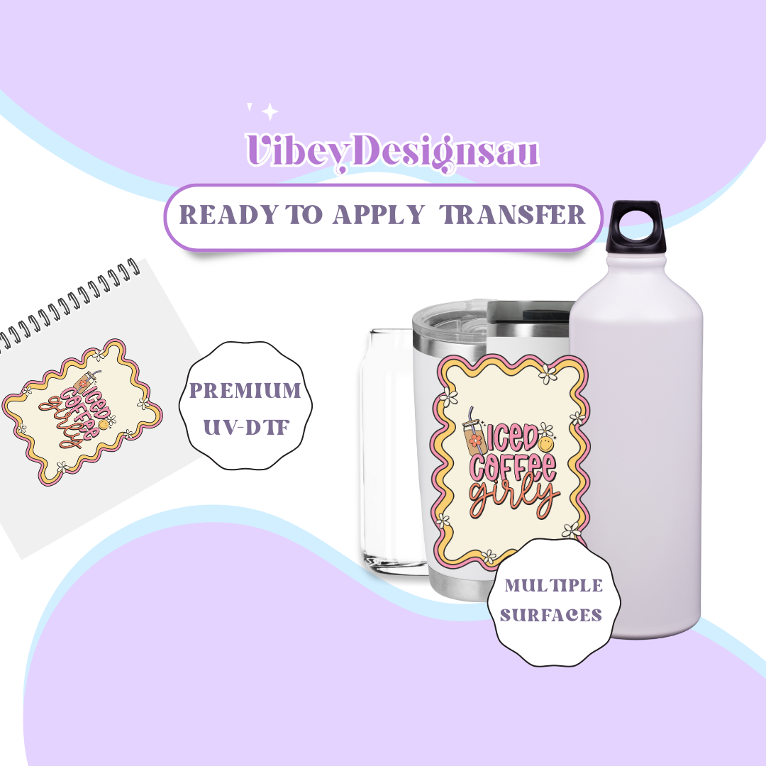 RTS UV-DTF Transfer for Bottle, Glass, Mug, Diary - Iced Coffee Girlie