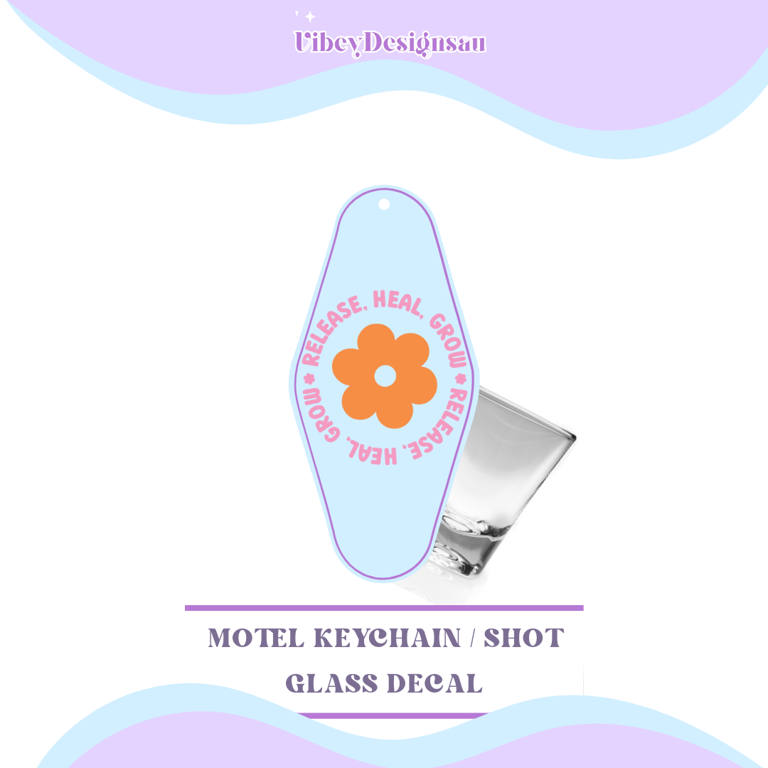 RTS Motel Keychain | Shotglass Decal - Release. Heal. Grow