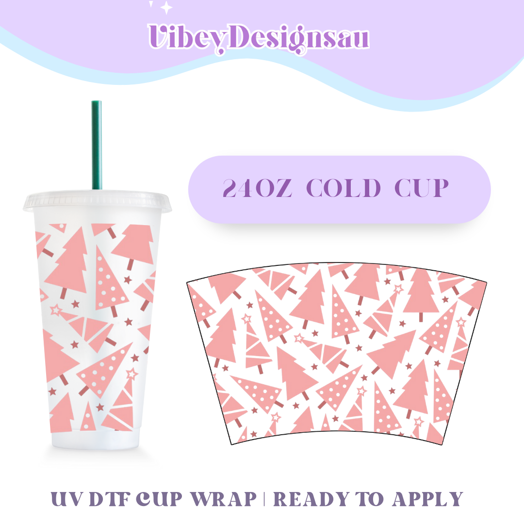 RTS 24oz Cold Cup Uv Dtf Wrap - Pink Christmas