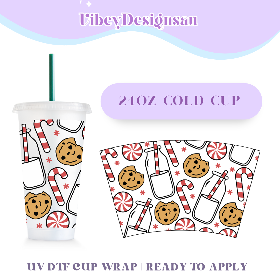 RTS 24oz Cold Cup Uv Dtf Wrap - Milk & Cookies