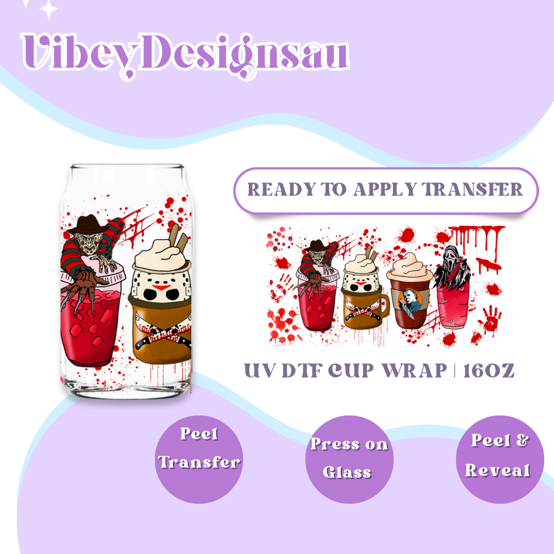 Uv Dtf Wrap for 16 oz Libbey Glass - Horror Bloody Drinks