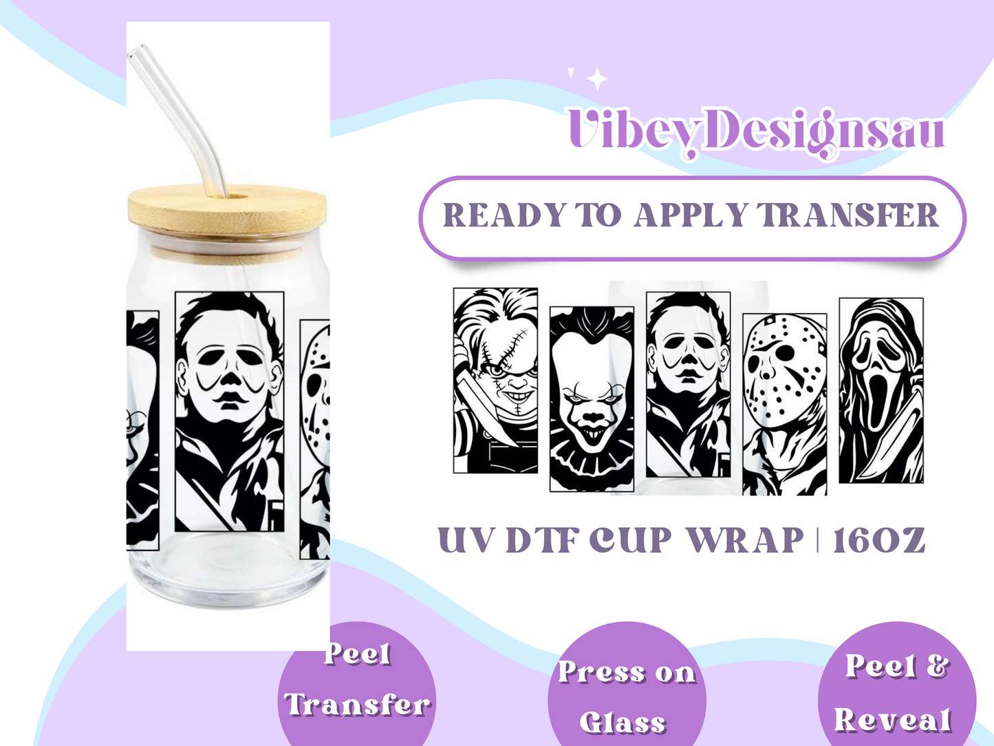 Uv Dtf Wrap for 16 oz Libbey Glass - Nightmare friends